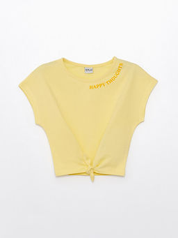 Bisiklet Yaka Bask?l? K?z ?ocuk Ti??rt