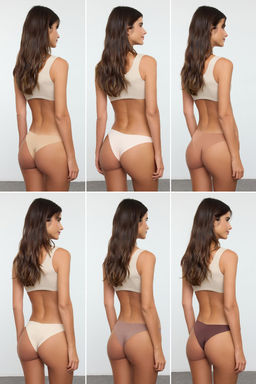 Trendyolmilla Kahverengi-Cok Renkli 6l? Paket Micro Brazilian Orme Kulot THMAW25KU00037  фото 5