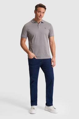 Erkek Gri Regular Fit Polo Yaka Basic Ti__rt