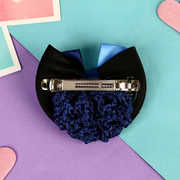 Заколка - автомат для волос «Бантик» с сеточкой для пучка, d=10 см, синяя