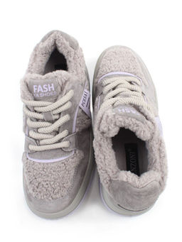 04-P124-3C GRAY Кроссовки демисезонные женские (натуральная замша, искусственный мех)