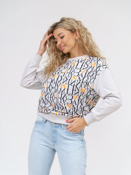 892 Свитшот "Светло-серый/буквы/оранжевый"