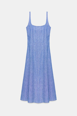 VESTIDO MIDI CON LINO PUNTILLA / Azul claro - Zara фото 6