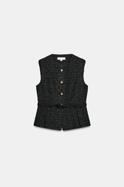 STRUCTURED WAISTCOAT WITH METALLIC THREAD BELT - Zara фото 6