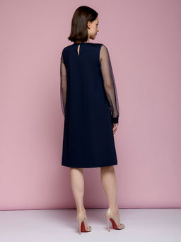 Платье темно-синее свободного силуэта с рукавами из фатина - 1001dress фото 3
