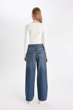 Мешковатые джинсовые брюки длиной до щиколотки с высокой талией и складками - Defacto фото 6