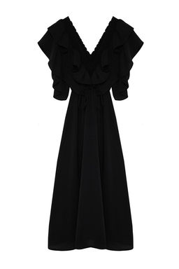 Siyah Duz A Kesim Volanl? Dokuma Elbise TWOSS24EL01053 - Trendyolmilla фото 7