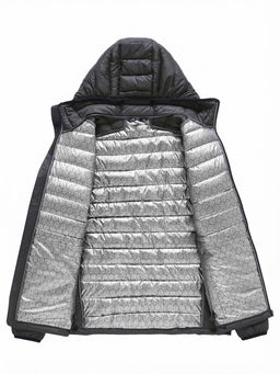 Куртка мужская гибридная стёганая с капюшоном с графеновой подкладкой черного цвета 9621_1Ch