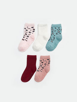 Bask?l? K?z Bebek Soket ?orap 5li