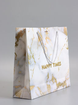 Пакет подарочный ламинированный «Мрамор», белый, с бантиком, 35×30×10 см