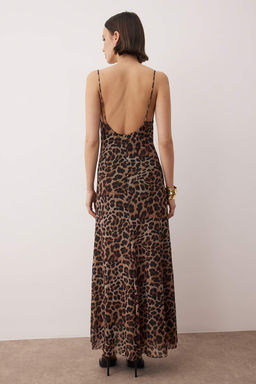 TRENDYOLMILLA Cok Renkli Vucuda Oturan Leopar Desenli Degaje Yaka Tul Dokuma S?k Elbise TPRSS24EL00285  фото 9