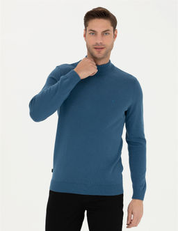 Kobalt Slim Fit Yar_m Bal_k__ Yaka Basic Triko Kazak