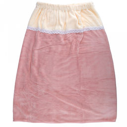 Полотенце (парео) махровое "Куколка" 80х165см, хлопок 100%, на резинке с липучкой, на кнопке, ажурный кант; с чалмой на пуговице 68х25см, розовый (Китай)