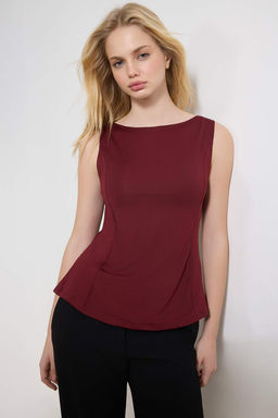 Bordo Peplum Fitted/Vucuda Oturan Orme Bluz TWOSS25BZ00265