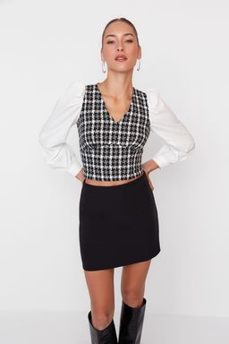 Siyah Crop Fitted Tuvit Dokuma Bluz TWOAW23BZ00521 - Trendyolmilla фото 2