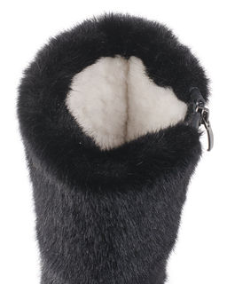 Унты женские на литой подошве. Черные., "Норка" черная. Молния.