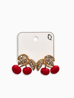Серьги со стразами "Вишня", цвет бело-красный в золоте