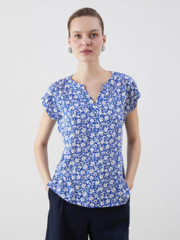 Ka??k Yaka ?i?ekli Kad?n Bluz