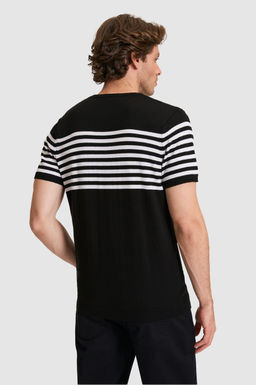 Erkek Slim Fit Bisiklet Yaka Siyah Triko Ti__rt