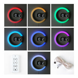 Часы настенные электронные, 7 режимов подсветки, будильник, термометр, 30.5×3.5 см