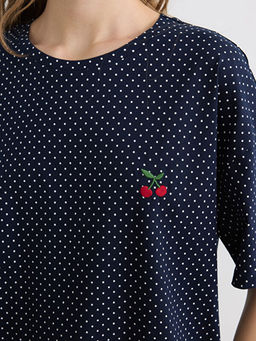 Bisiklet Yaka Puantiyeli Kad?n ?ortlu Pijama Tak?m?