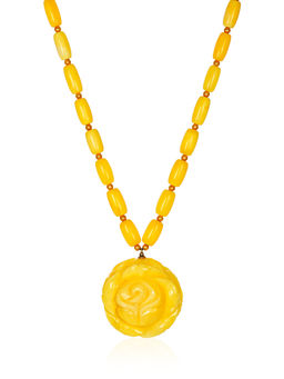 Очаровательное колье из натурального янтаря Чайная роза