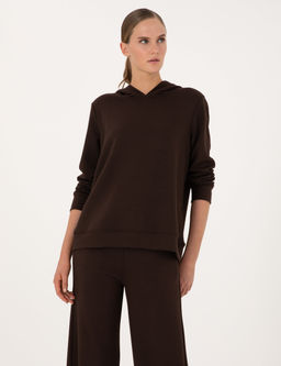 Kahverengi Oversize Modal Kar___ml_ Kap__onlu Sweatshirt