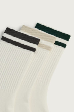 CALCETINES RIB BANDAS PACK 3 / Blanco roto