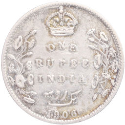 Монета 1 рупия 1906 года Британская Индия