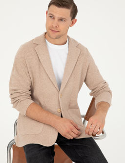 Кардиган приталенного трикотажного цвета Camel Melange - Cacharel фото 3