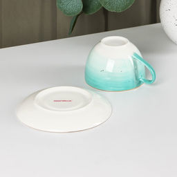 Чайная пара Доляна Млечный путь, 2 предмета: чашка 220 мл, блюдце d=13.5 см, фарфор, бирюзовая