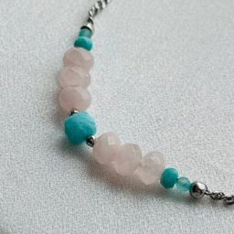 Колье на цепочке из Розового кварца и Амазонита - Радуга самоцветов фото 2