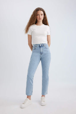 Джинсовые брюки прямого кроя Mary Vintage длиной до щиколотки с высокой талией и потертостями - Defacto фото 2