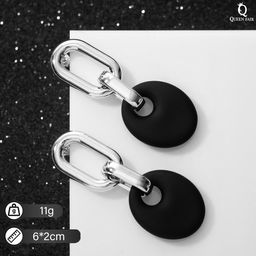 Серьги металл Цепь диск, 3 звена, цвет серебристо-чёрный