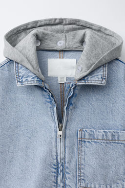 SOBRECAMISA DENIM CAPUCHA DESMONTABLE FELPA / Azul medio - Zara фото 4