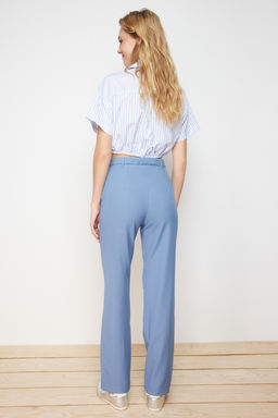 Indigo Straight/Duz Kesim Yuksek Bel Nervur Dikisli Dokuma Pantolon TWOSS21PL0093