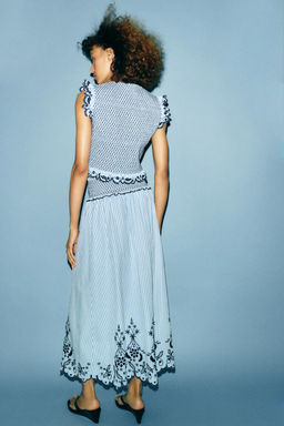 EMBROIDERED CHECK MIDI SKIRT - Zara фото 4