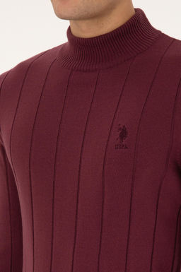 Erkek Slim Fit Yar_m Bal_k__ Yaka Bordo Kazak - U.s. polo assn фото 7