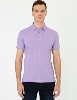 Lila Polo Yaka Slim Fit Basic Merserize T-shirt