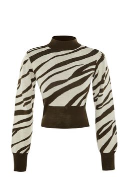 Zumrut Yesili Zebra Desenli Crop Triko Kazak TWOAW21KZ0010 - Trendyolmilla фото 14