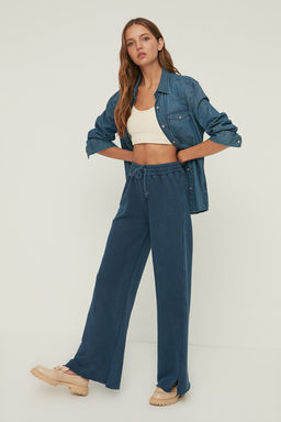 Indigo Soluk Efektli Wide Leg/Genis Paca Normal Bel Ince Orme Esofman Alt? Pantolon TWOAW22EA0426