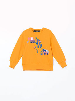 Bisiklet Yaka Bask?l? Erkek ?ocuk Sweatshirt