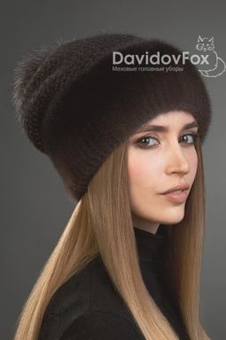 Шапка Оливия норка трикотаж кофе градэ
