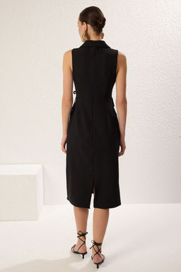 TRENDYOLMILLA Siyah A Kesim Ceket Yaka Midi Dokuma Elbise TWOSS25EL00298  фото 6