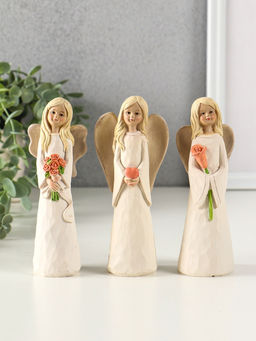 Фигурка полистоун Ангел-девушка в белом платье с цветами, сердцем, 15.5?7?4.5 см, МИКС