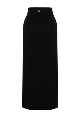 Siyah Bel Detayl? Kalem Duz Kesim Midi Boy Dokuma Etek TWOSS24ET00129