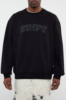 TRENDYOL MAN Siyah Oversize/Genis Kesim Kabartma Bask?l? Sweatshirt TMNAW25SW00046 - Trendyolmilla фото 4