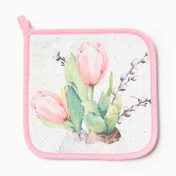 Прихватка ЭтельТюльпаны 19х19 саржа,100% х/л,ватин 250г/м2  фото 2