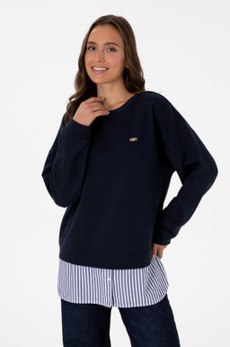 Kad_n Lacivert G_mlek Detayl_ Bisiklet Yaka Sweatshirt