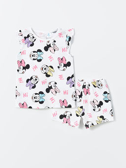 Bisiklet Yaka Minnie Mouse Bask?l? K?z Bebek ?ortlu Pijama Tak?m?